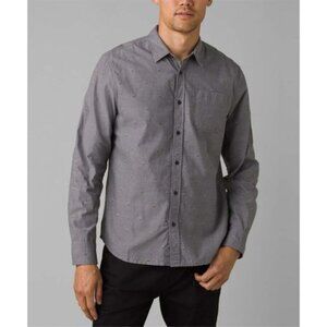 Prana Lewisville Shirt Long Sleeve Slim Fit Button Down Dark Iron Scratch Grey L